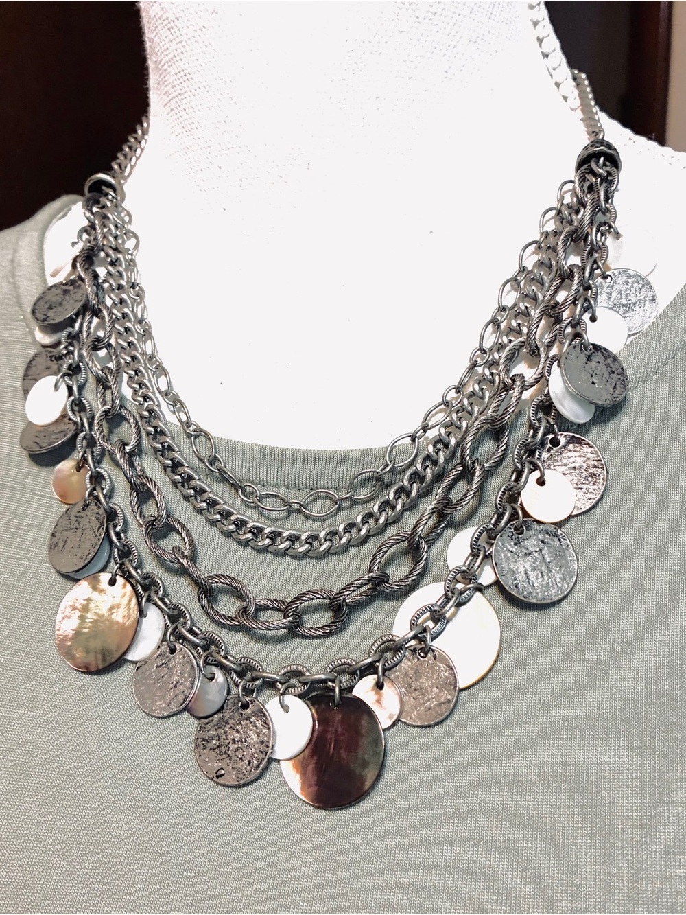 Layered Silver-Tone Disc Statement Necklace - Women Jewelry